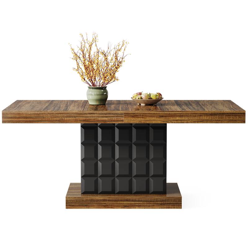 63'' Wooden Dining Dinner Table with Pedestal for 4-6, Farmhouse Kitchen Table
