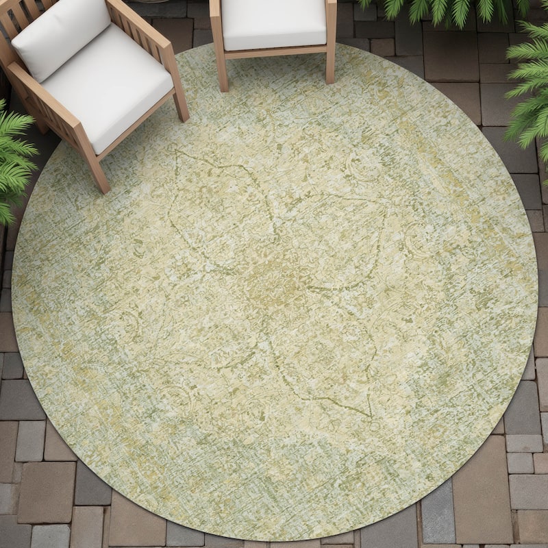 Machine Washable Indoor/Outdoor Traditional Global Chantille Rug - Sage - 8' x 8'