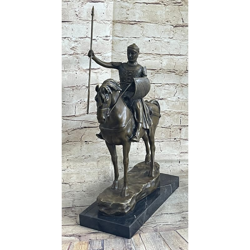 Bronze Sculpture Brave Medieval Knight Warrior Art Deco Original Marble Figurine