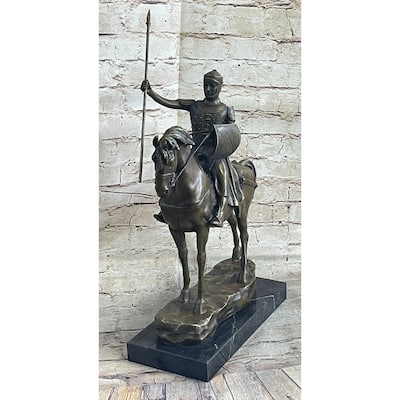Bronze Sculpture Brave Medieval Knight Warrior Art Deco Original Marble Figurine