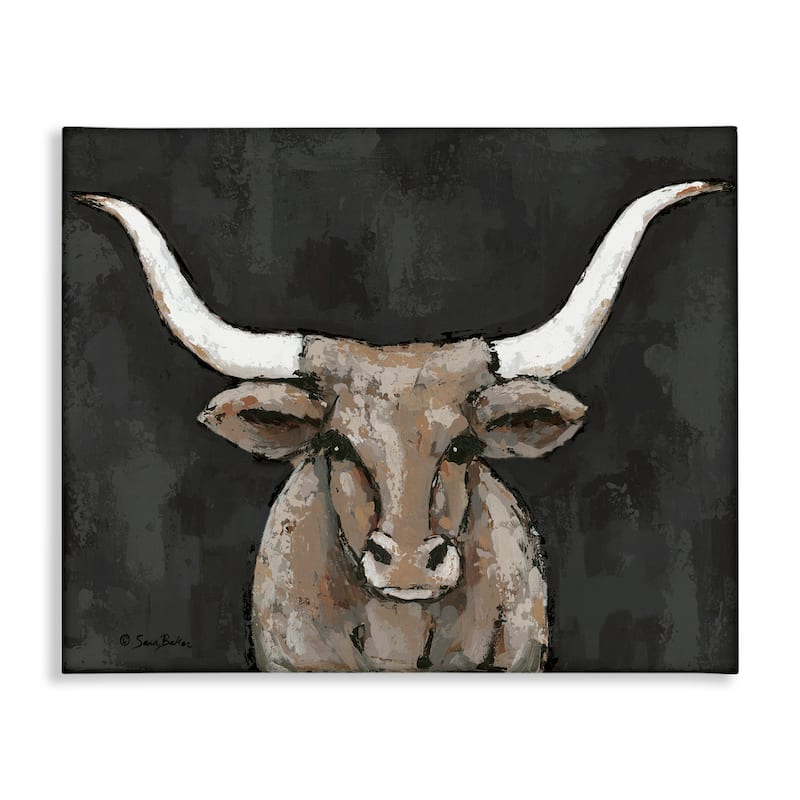 Stupell Longhorn on Murky Grey Canvas Wall Art Design By Sara Baker - 30 x 24