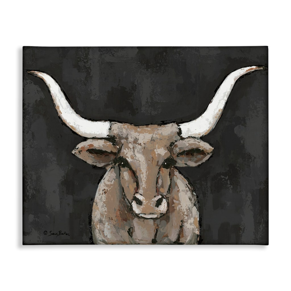 Stupell Longhorn on Murky Grey Canvas Wall Art Design By Sara Baker