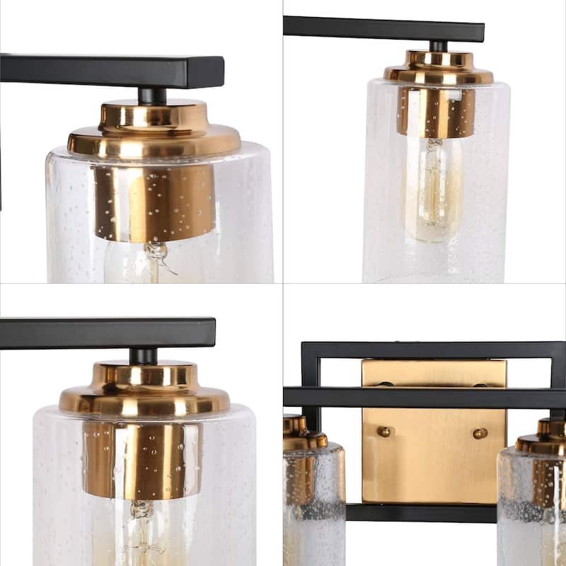 Modern Black Gold 3-Light Bathroom Vanity Lights Wall Lighting with Seeded Glass Shade