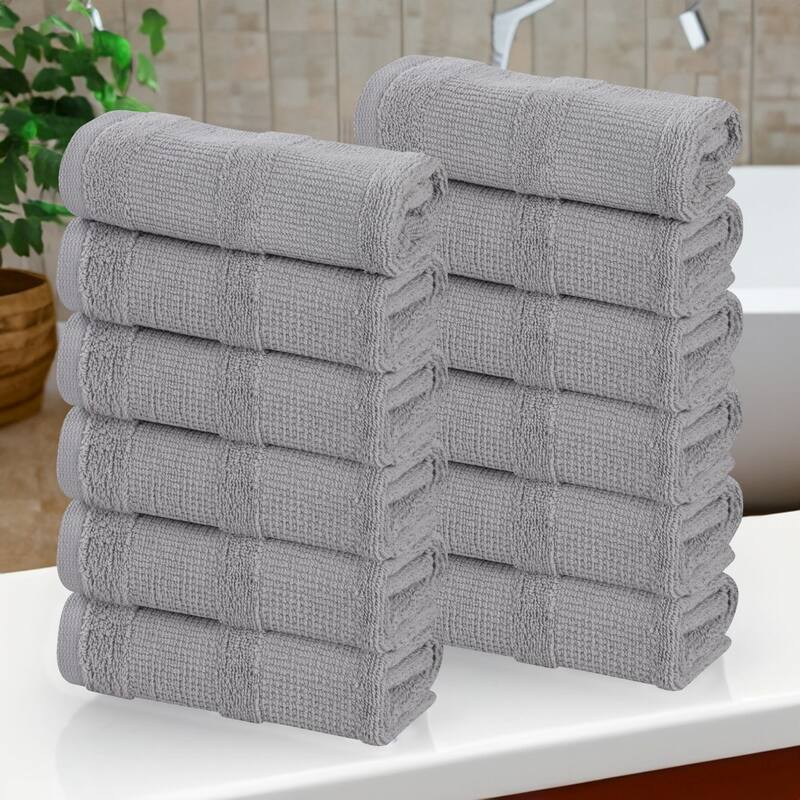 Superior Roma Cotton Ribbed Absorbent Face Towel Washcloth Set of 12