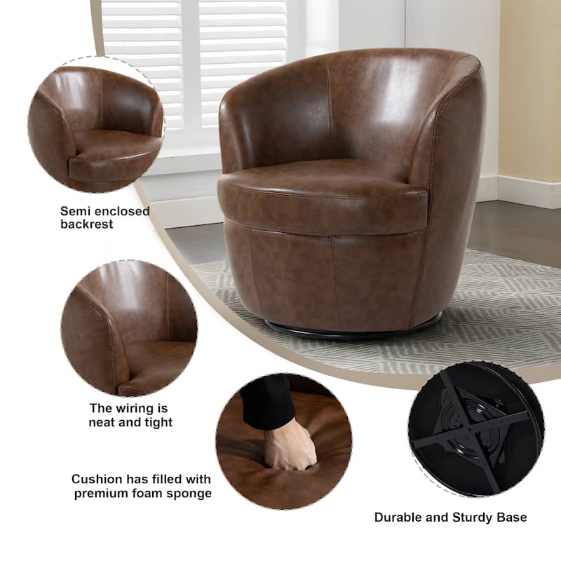 Faux Leather Swivel Barrel Accent Chair for Living Room