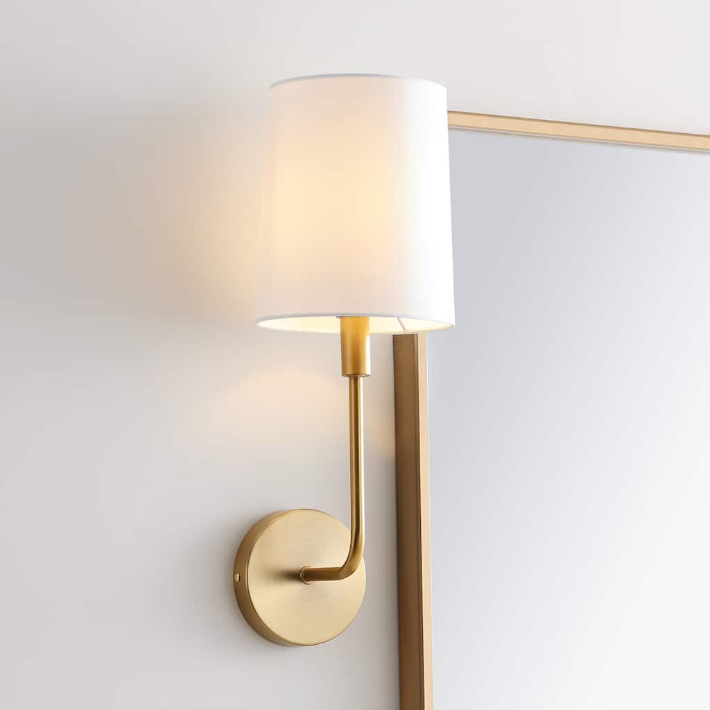 SAFAVIEH Lighting Vedia Wall Sconce - Brass - 6.8"x7.8"x18.3" - Ivory/Gold - 7Wx8Dx18H