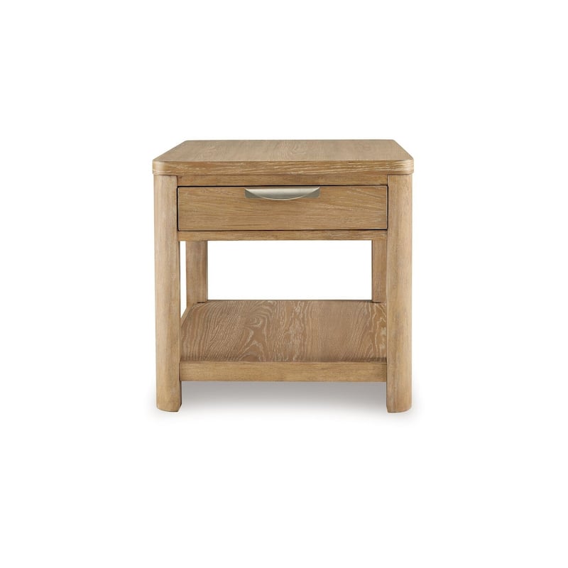 26 in. Light Brown Square Wood End Table with Storage Drawer for Convenience