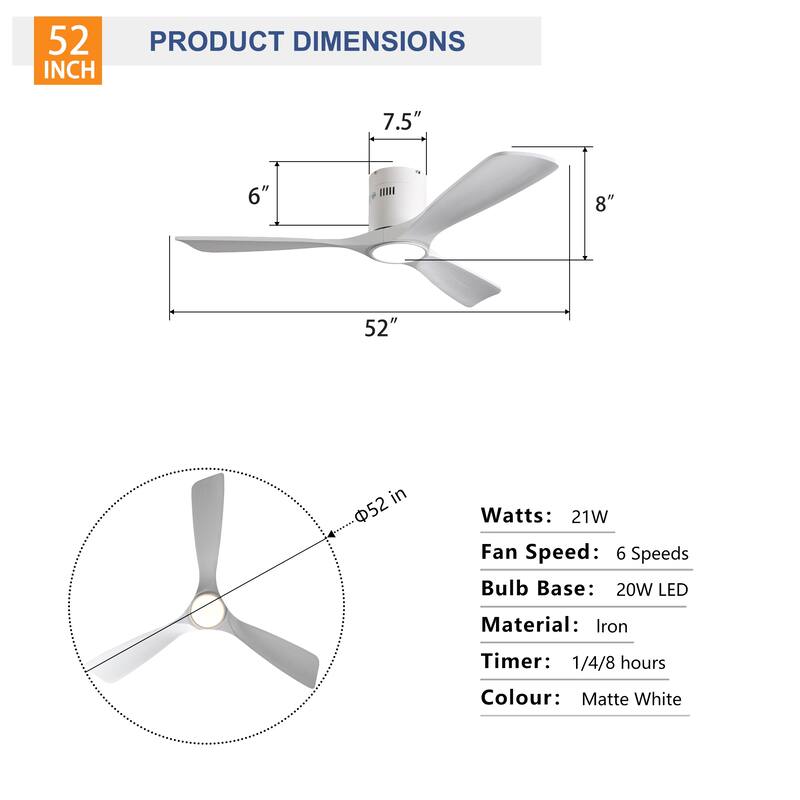 5 PCS Plywood Reversible Blades Ceiling Fan With Light Kit 3 Color