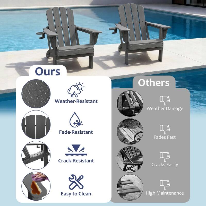 Domi Folding Adirondack Chair,Wooden Textured with Cup Holder,HDPE