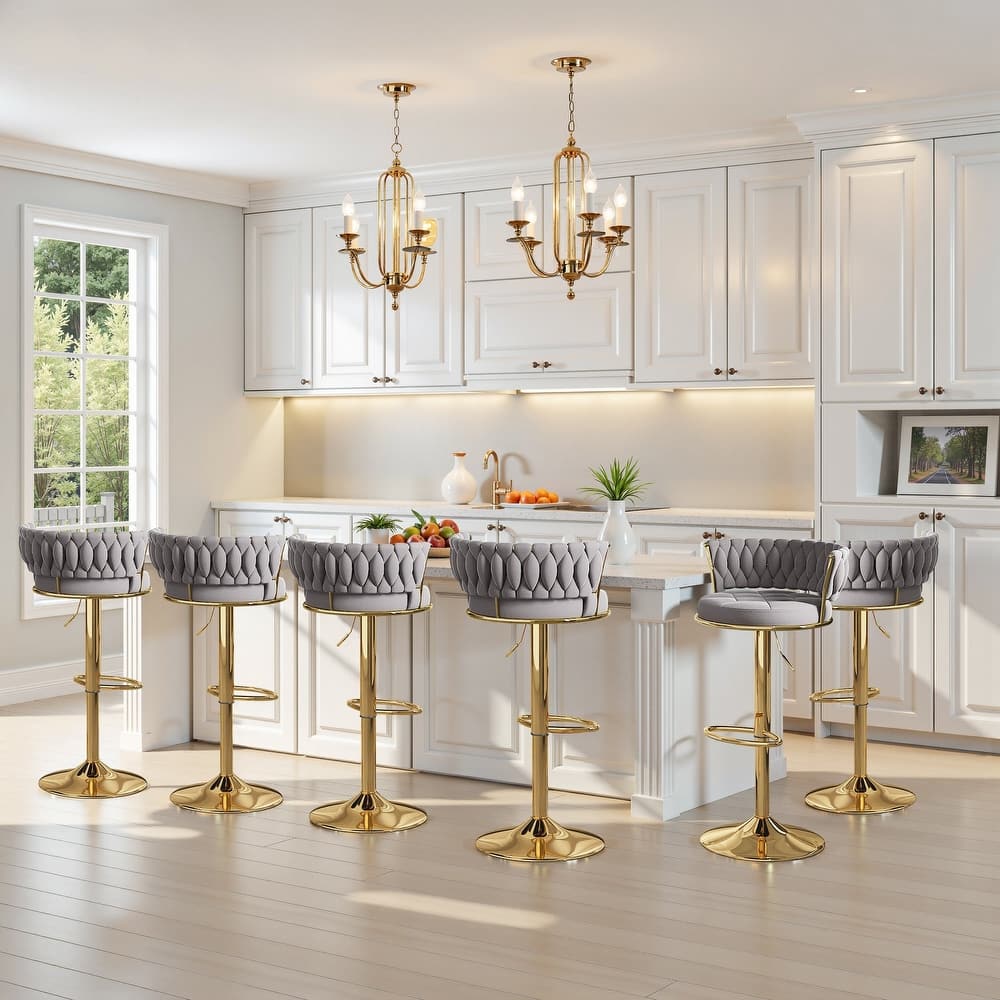 VECELO Set of 4/6 Bar Stools Adjustable Swivel with Metal Frame Modern Bar Stools with Back for Dining Room