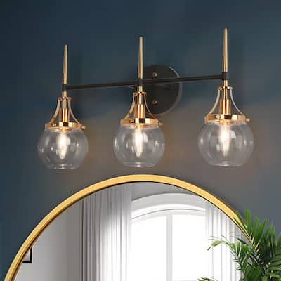 Beta Modern 3-Light Glass Bathroom Vanity Lights Black Gold Wall Sconces