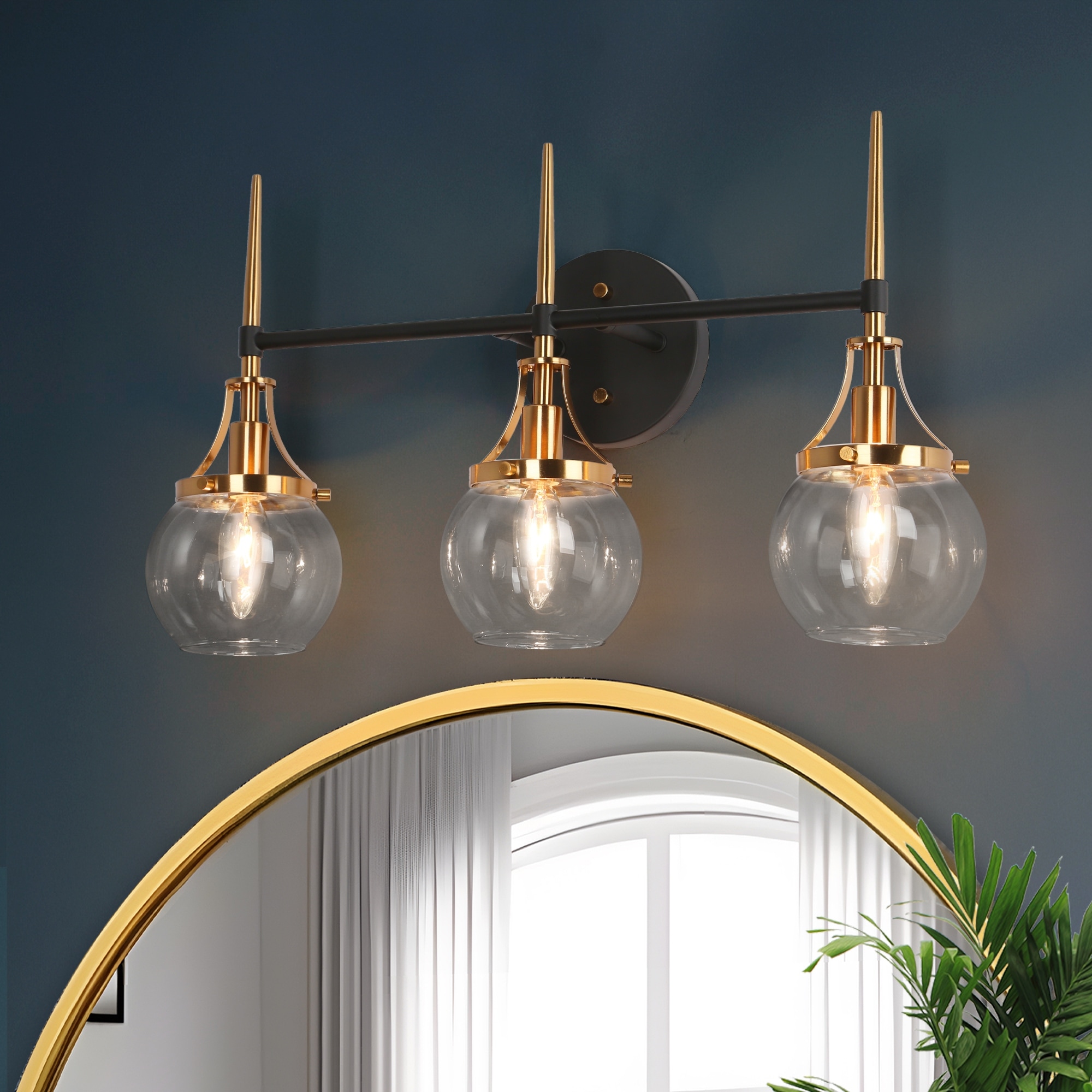 Beta Modern 3-Light Glass Bathroom Vanity Light Black Gold Wall Sconce