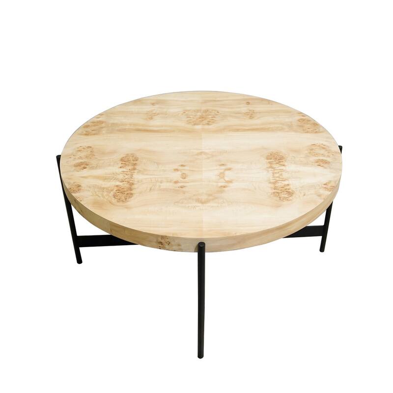 HomeRoots 36" Natural And Black Wood and Iron Round Coffee Table - 36' X '18' X '36