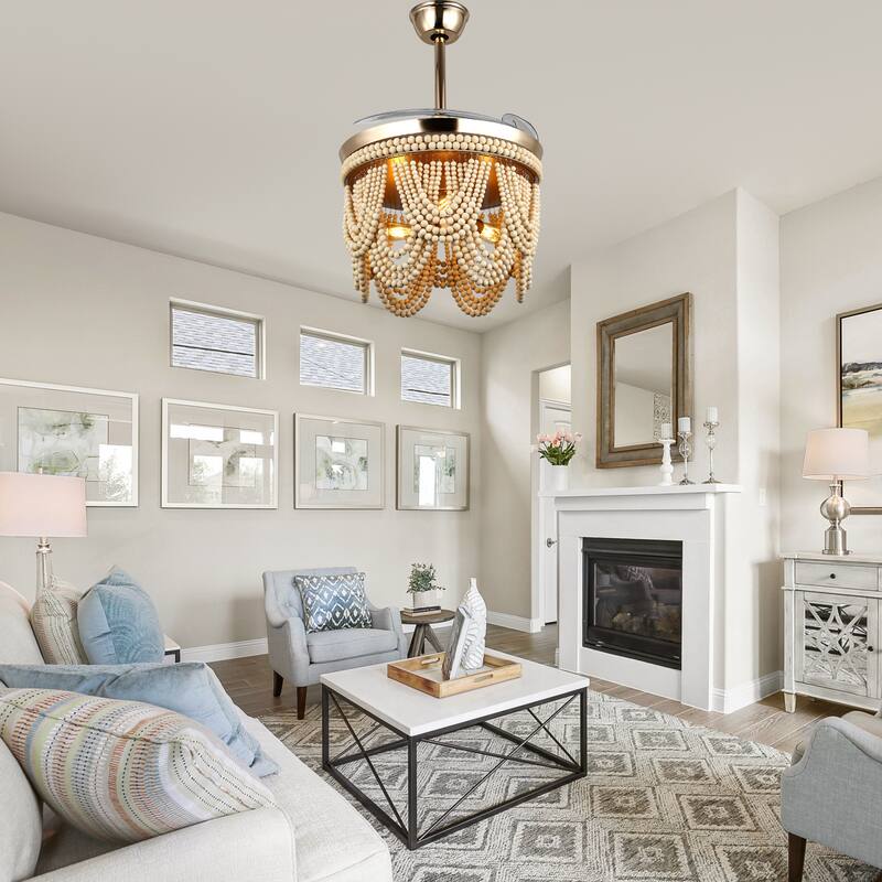 Bella Depot 42" Bohemian Retractable Ceiling Fan with Remote and Light 6-speed Reversible DC Motor