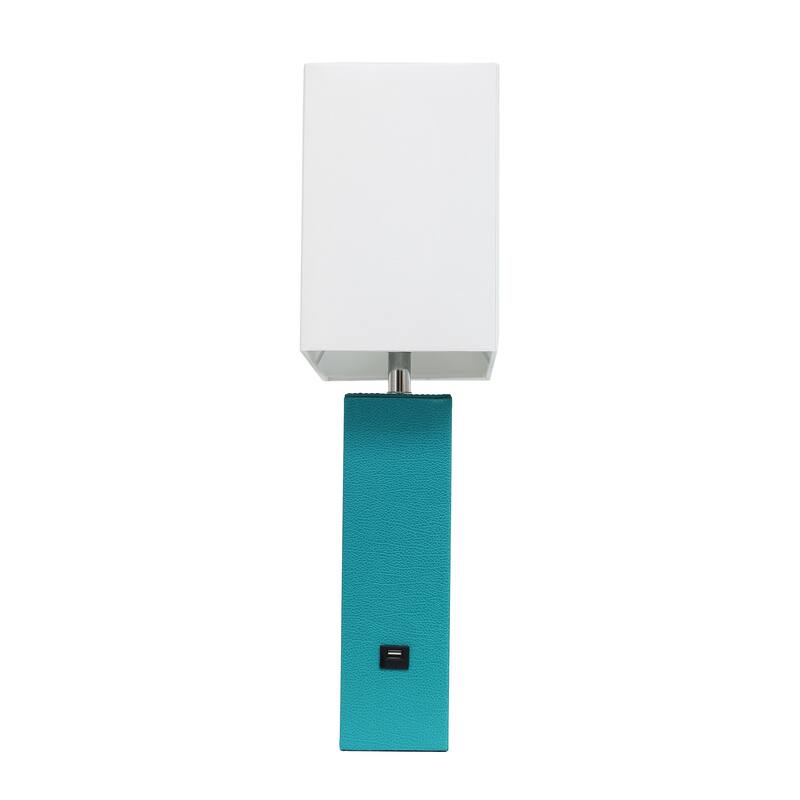 Modern Leather Table Lamp with USB and White Fabric Shade