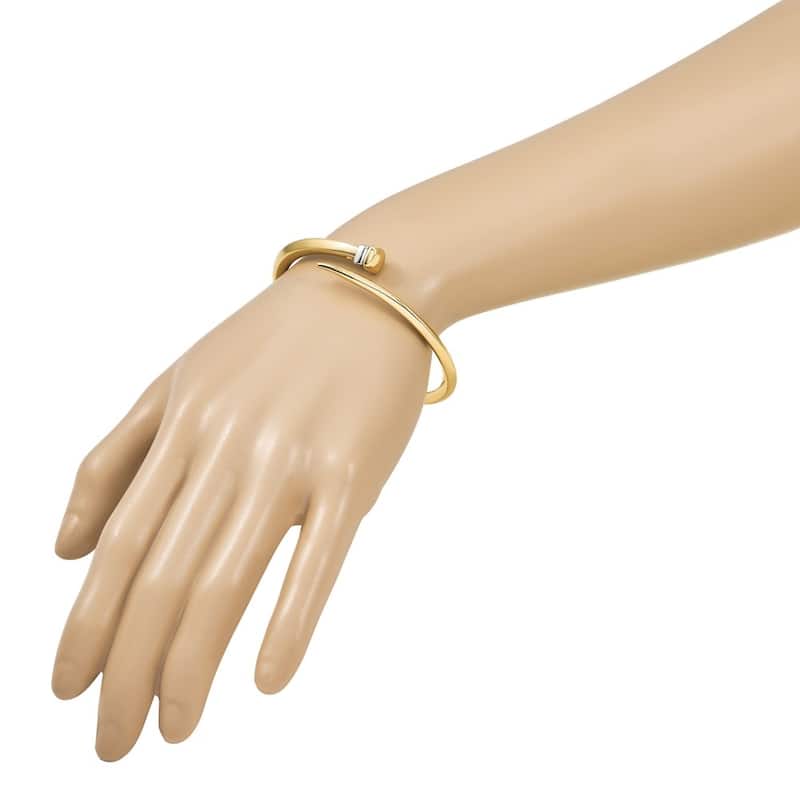Curata Solid 18k Two-tone Gold Italian 7" Bypass Hinged Bangle Bracelet