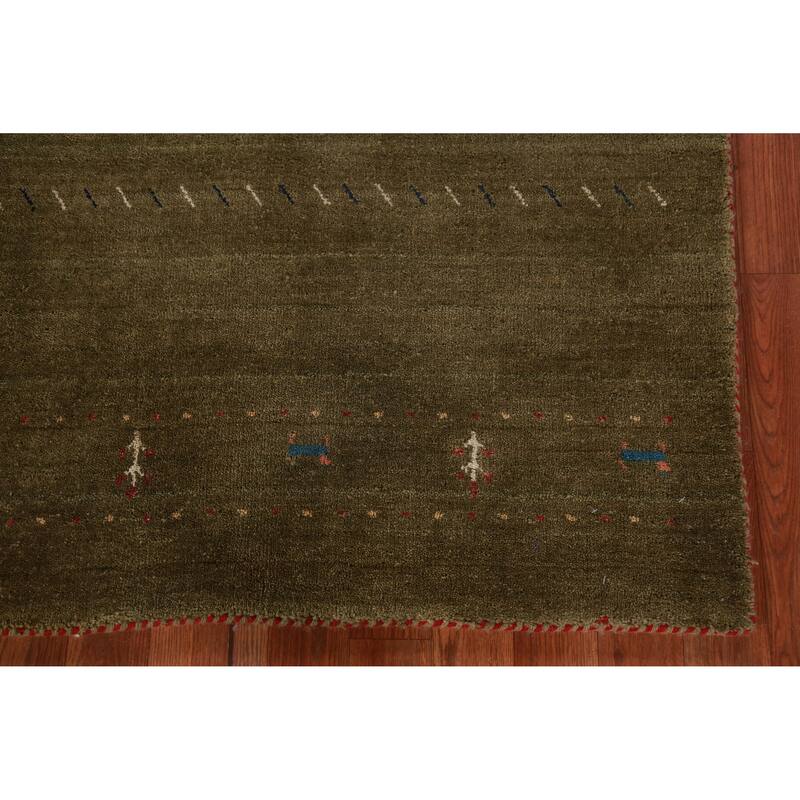 Hand Knotted Oriental 100% Wool Carpet Tribal Tribal Green Gabbeh Area Rug - 5' 3'' X 3' 0''
