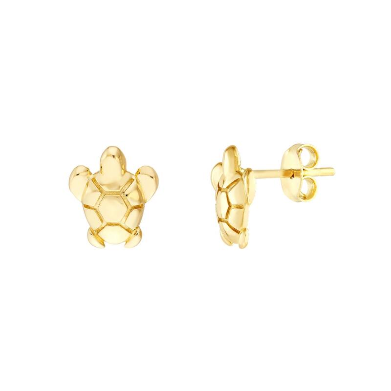 Curata 14k Yellow Gold 6mm Textured Small Turtle Stud Earrings