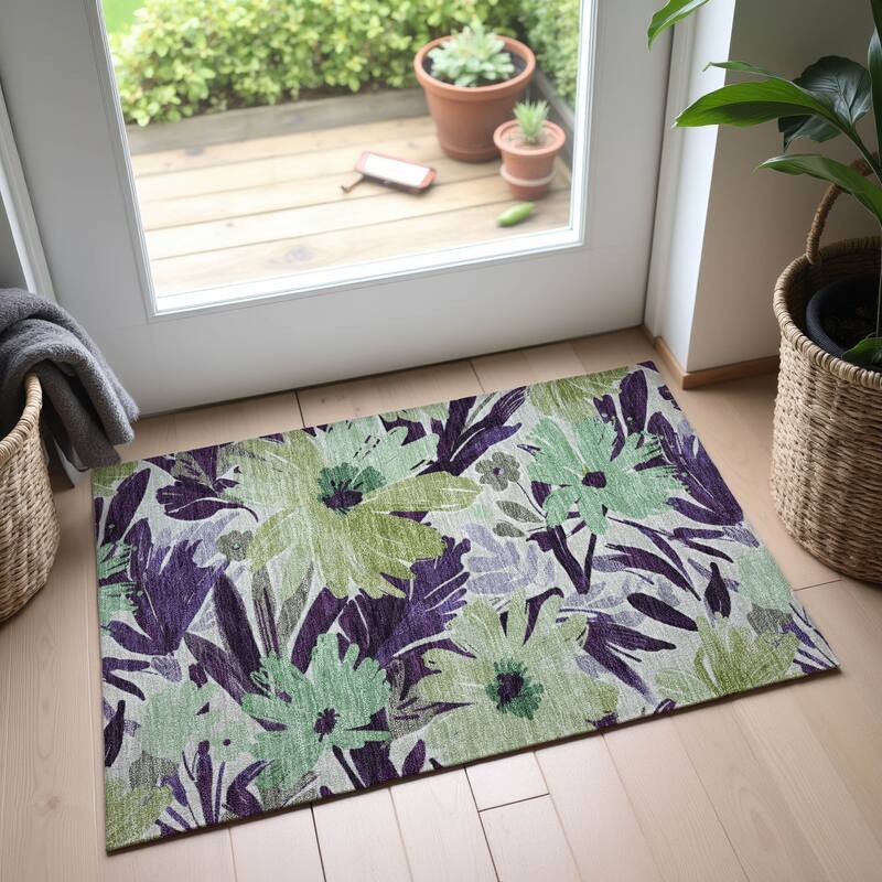 Premium Washable Super Soft Casual Floral Mayfield Rug - Purple - 1'8" x 2'6"