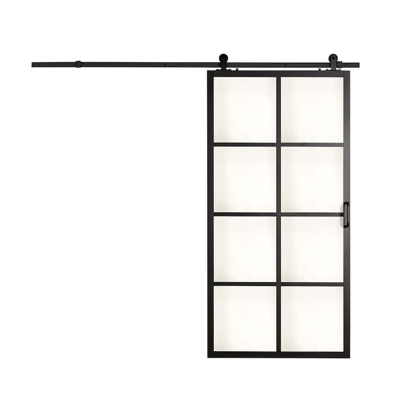 Pinecroft French Glass Barn Door Kit with Black Frame and Clear Glass 42" x 84"