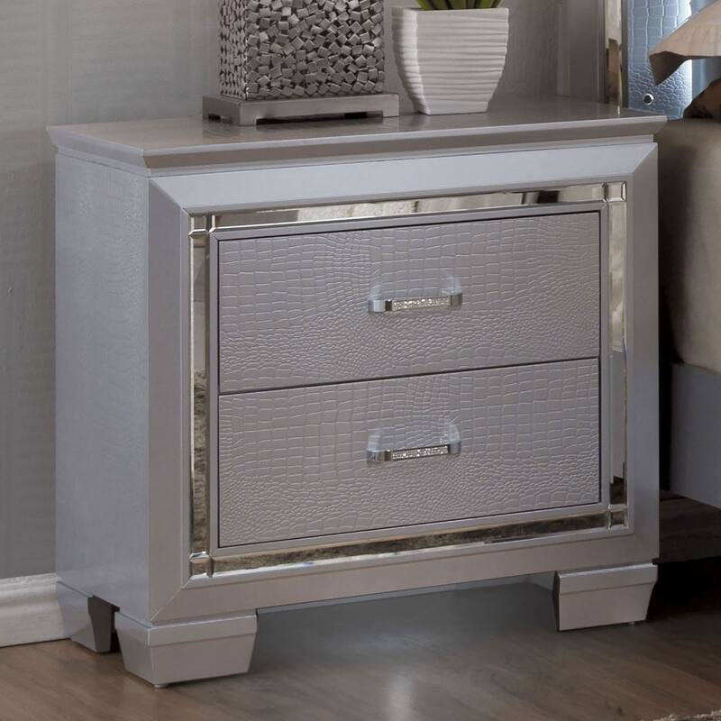 1pc Nightstand Silver Bedside Table LED Light