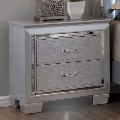 1pc Nightstand Silver Bedside Table LED Light