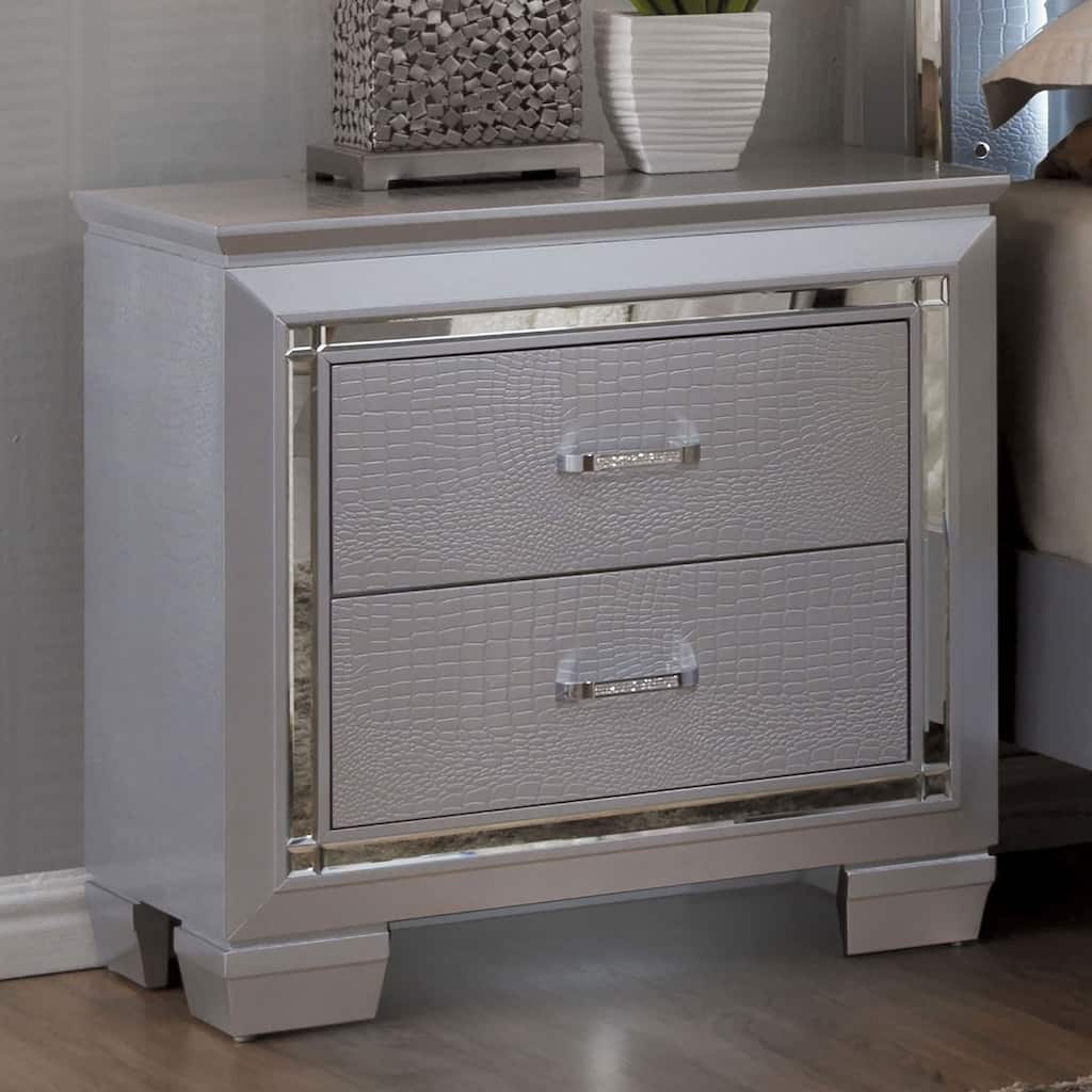Contemporary 1pc Nightstand Bedside Table LED Light English Dovetail Drawer Bedroom Furniture