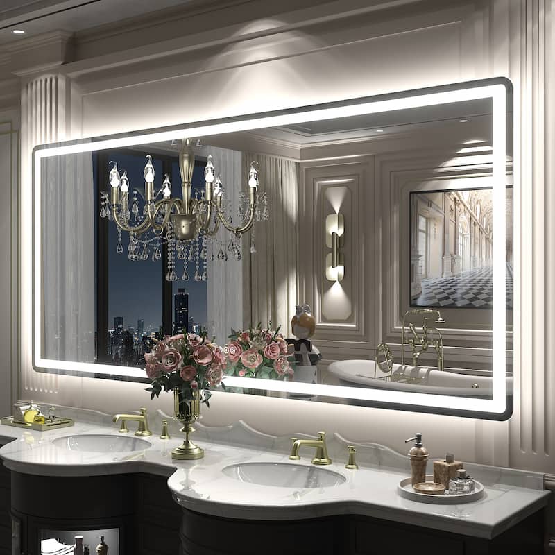 UL Certified Frameless LED Front Light and Backlit 3 Colors Dimmable Anti-Fog Wall Bathroom Vanity Mirror - 40" x 32"-Rounded Corner