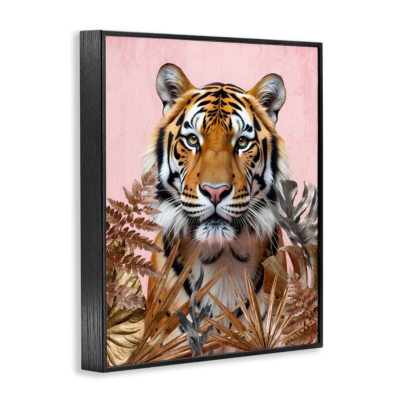 Stupell Fierce Tiger on Pink Framed Giclee Art Design By Kim Allen