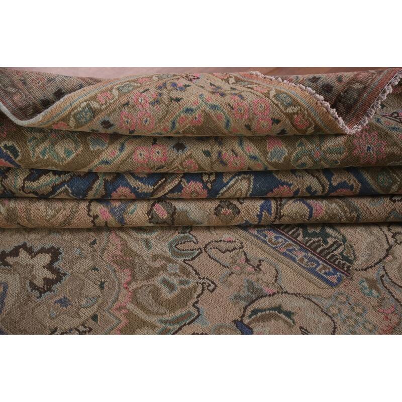 Hand Knotted Oriental 100% Wool Carpet Traditional Floral Peach Kashmar Area Rug - 12' 7'' X 9' 6''