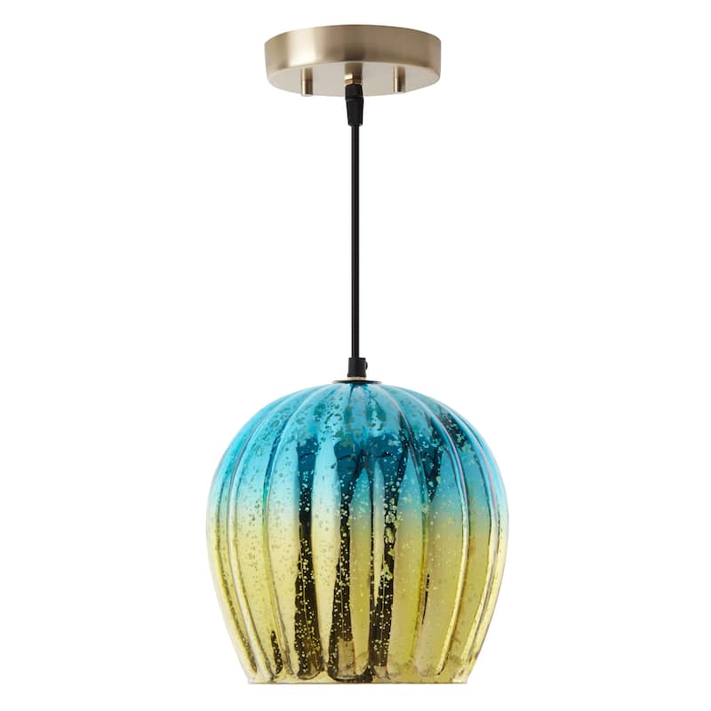 Diania River of Goods Teal and Gold Ombre Mercury Glass and Metal Globe Shade Pendant Light - 9"x 9"x 13/72"