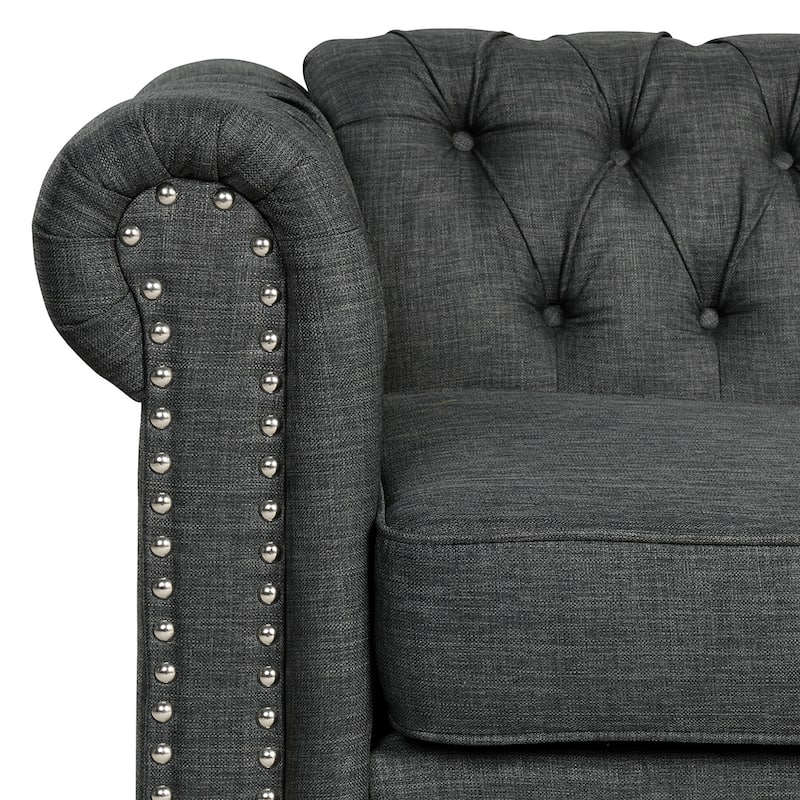 Morden Fort Linen Chesterfield Club Accent Chair,Button Tufted Upholstered Armchair with Nailhead and Solid Wood Legs