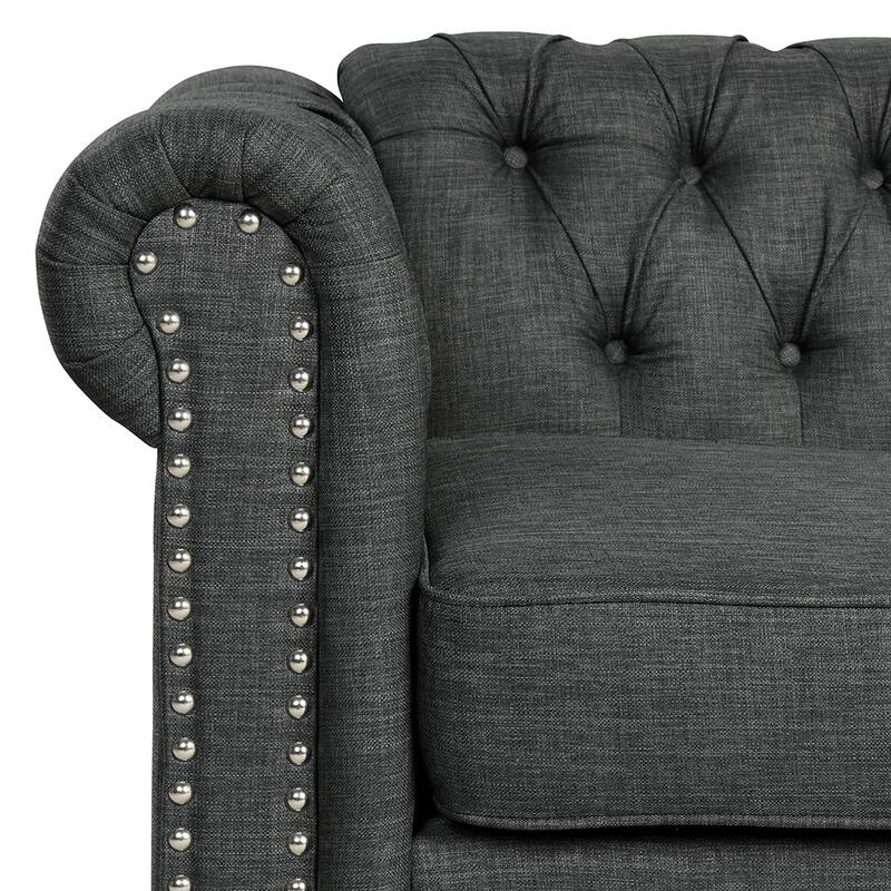 Morden Fort Button Tufted Upholstered Chesterfield Sofa Set Chair and Sofa,2 PCS for Living Room,Linen,Solid Wood Legs