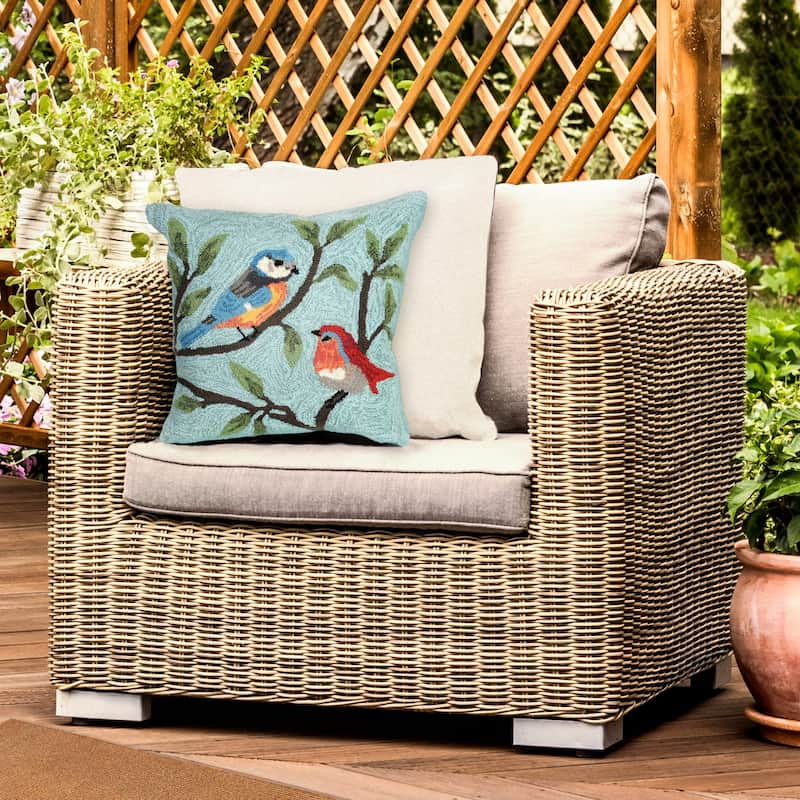 Liora Manne Frontporch Birds On Branches Indoor/Outdoor Pillow Aqua 18" Square - Accent - 18" x 18" - Polyester - Aqua