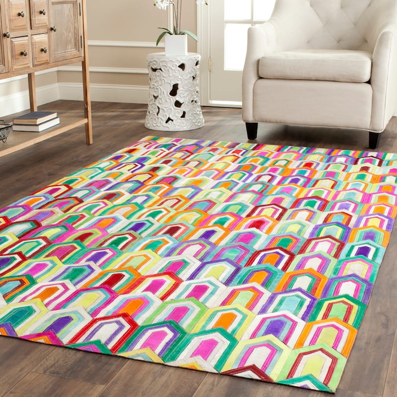 SAFAVIEH Handmade Studio Leather Zejnie Modern Leather Rug - 8' x 10' - Ivory/Multi