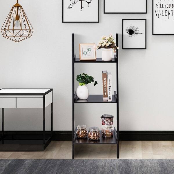 Shop 3 Tier Leaning Rack Wall Ladder Book Shelf Bookcase Storage