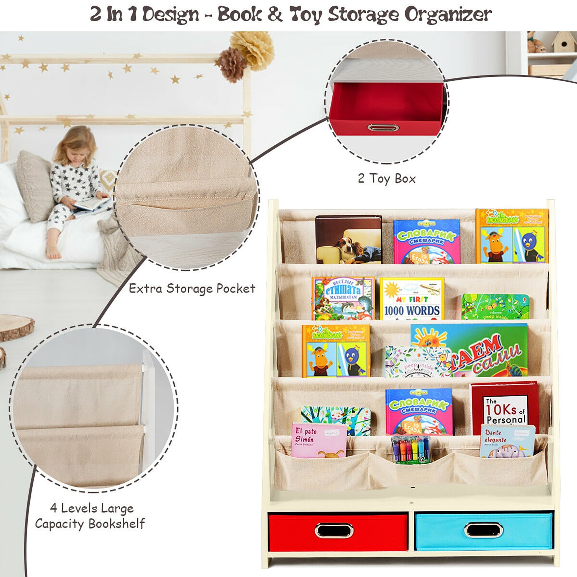 Costway Kids Toy Storage Organizer w/Bins & Multi-Layer Shelf for Bedroom Playroom Green