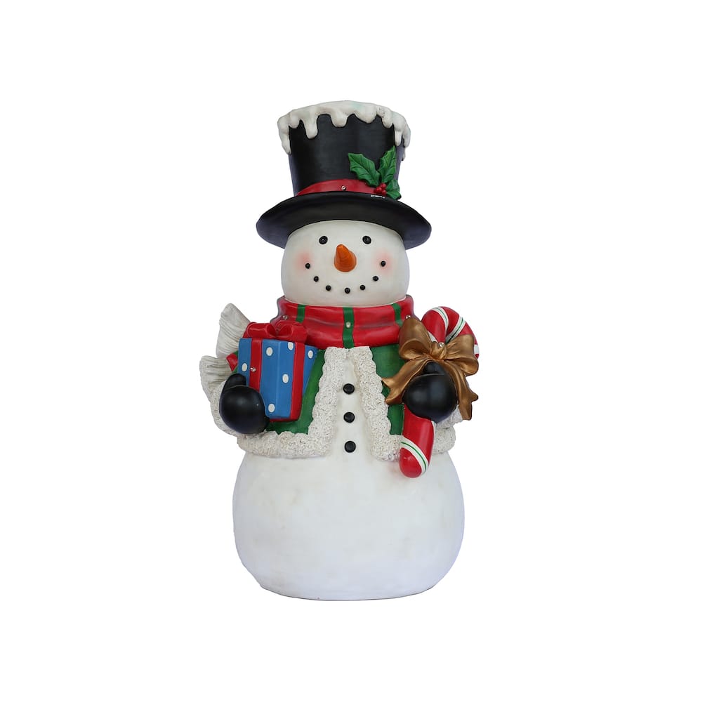 LED Lighted Snowman with Candy Cane Christmas Figurine - 24"