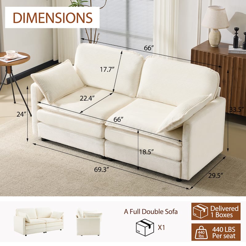 Corduroy Modular Lovesear Sectional Sofa Deep Seat Couch with Pillows
