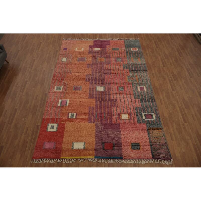 Hand Knotted Oriental 100% Wool Carpet Modern Geometric Oranges & Rust Moroccan Area Rug - 14' 5'' X 9' 5''