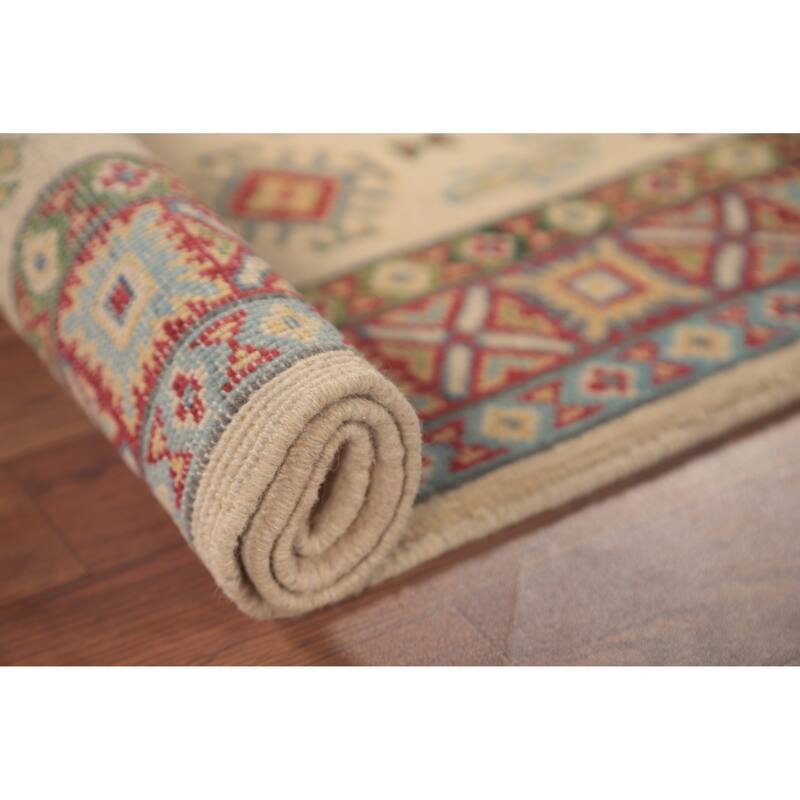 Geometric Kazak Foyer Rug Hand-Knotted Wool Carpet - 2'10" x 4'1"