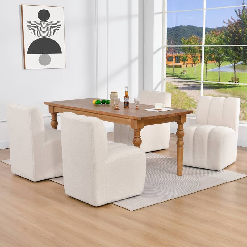 Upholstered Rolling Dining Chair with Casters