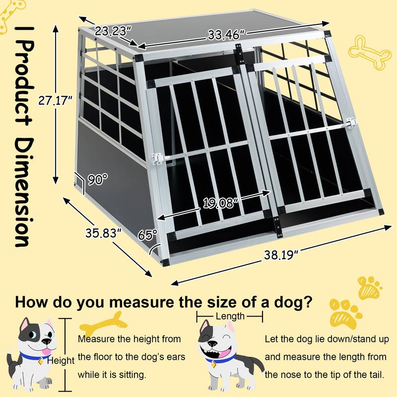GDFStudio - Miller Aluminum Double Doors Travel Crate Trapezoidal Kennel Dog Cat Carrier Durable