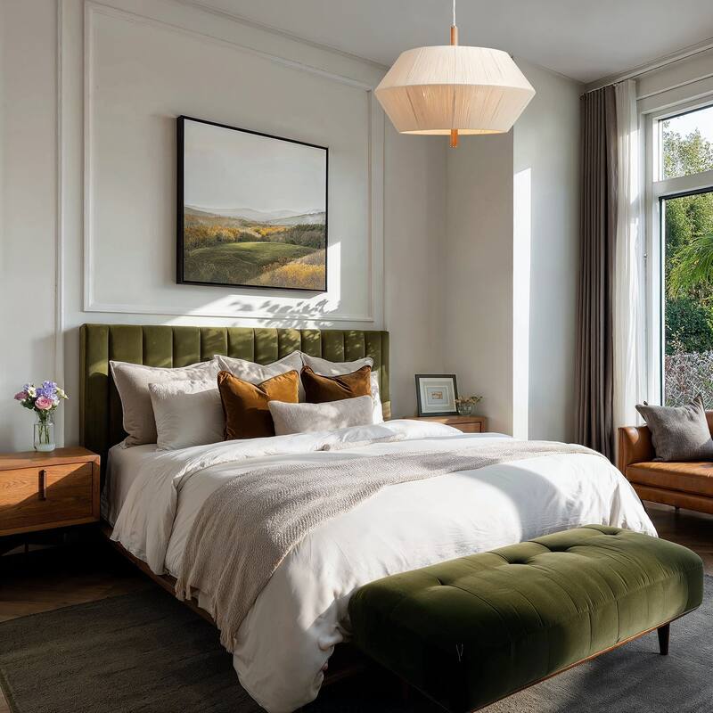 Nimbus Modern Pendant Light - Metal, Wood & Gold, Beige Geometric Light Fixture For Modern, Scandinavian, Minimalist Room Decor