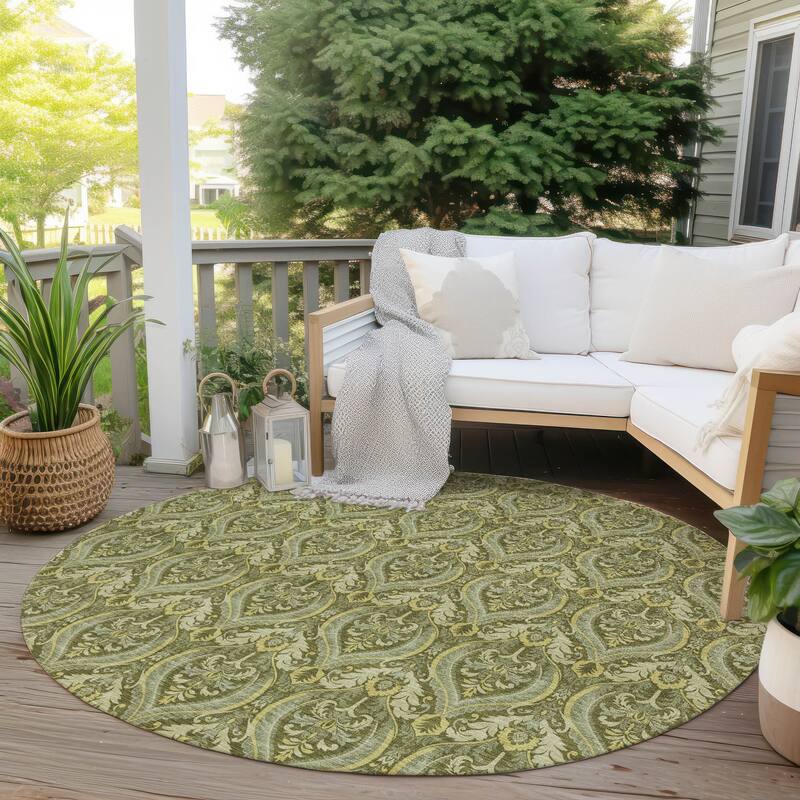 Machine Washable Indoor/ Outdoor Damask Chantille Rug