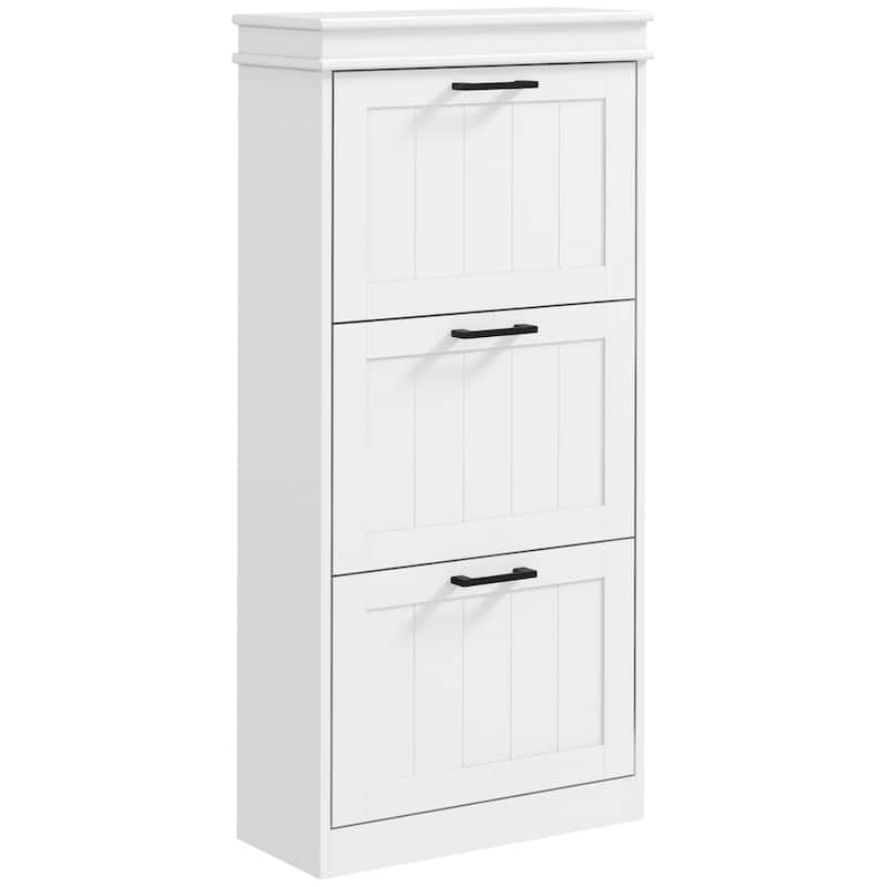 HOMCOM Shoe Cabinet for Entryway, Narrow Shoe Rack Storage Organizer with 3 Flip Drawers and Adjustable Shelves