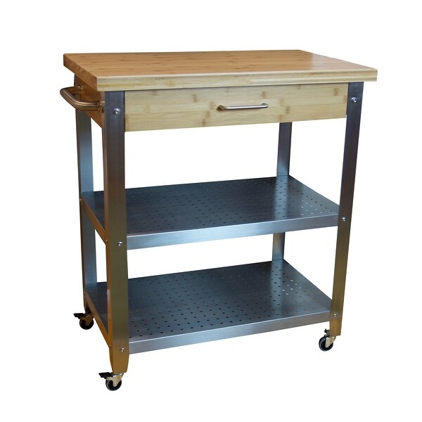 Bamboo & Stainless Steel Rolling Kitchen Cart with Drawer ...