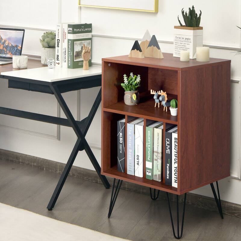 Gymax File Cabinet W/Split Storage Standing Display Bookshelf Bedroom