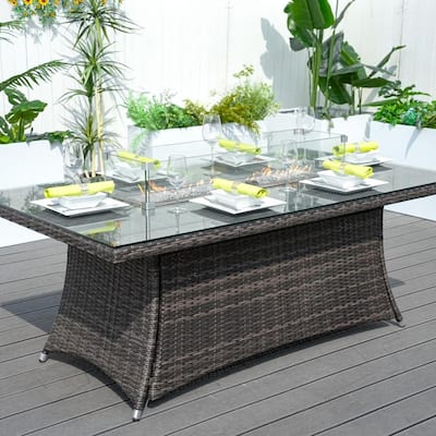 Direct Wicker Ellington Rectangle Gas Firepit Rattan Dining Table