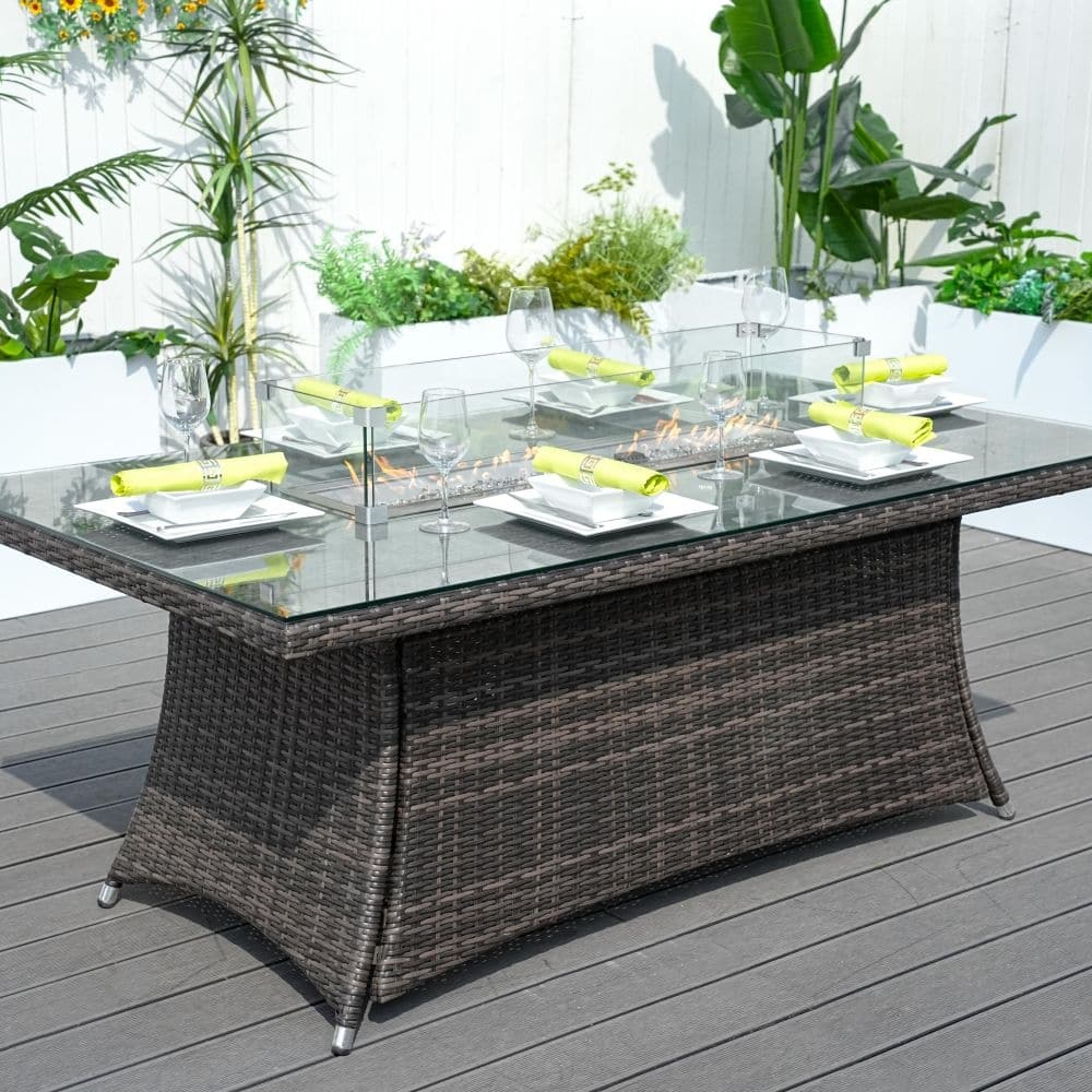 Direct Wicker Ellington Rectangle Gas Firepit Rattan Dining Table